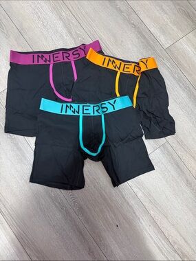 Men's Black Boxer Briefs with Teal, Purple & Orange Waistbands (3-Pack)
